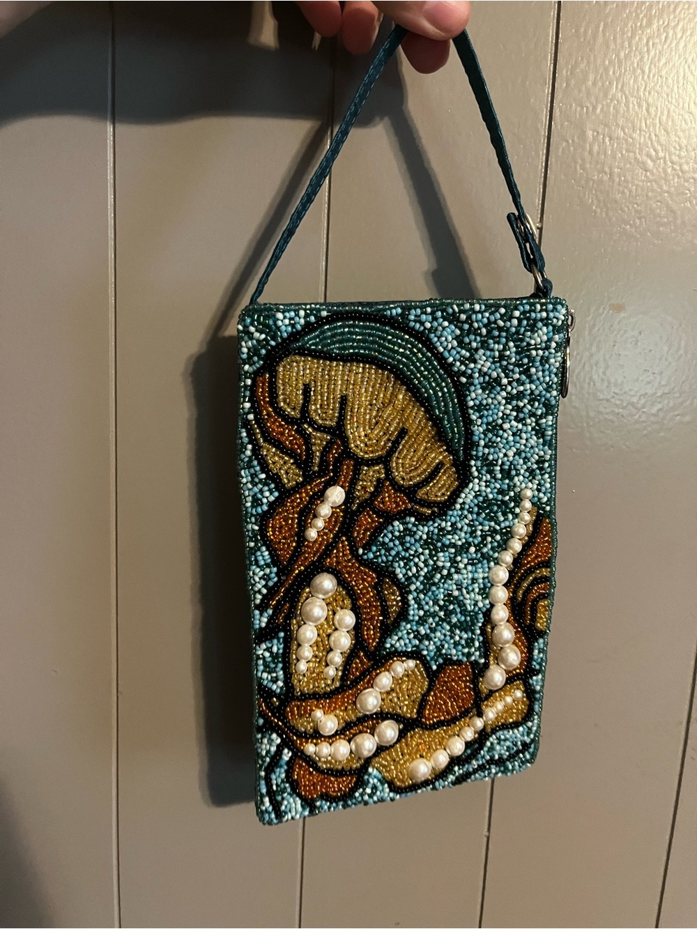 Bamboo Trading Company Beaded "Mingle Clam & Pearls" Club Bag